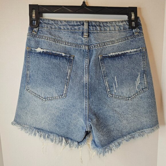 Signature 8 Blue Denim Shorts Women Distressed High Rise Button Down Size M - Picture 5 of 14